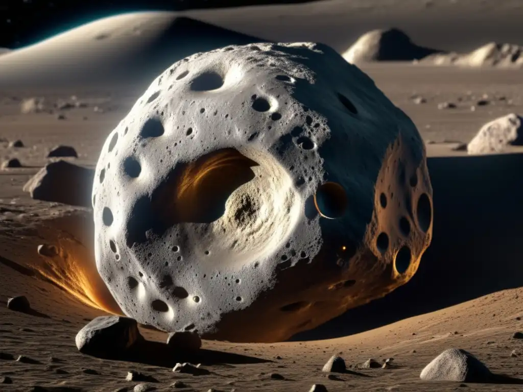 A mesmerizing closeup view of asteroid Euryalus, captured in stunning detail, showcasing its intricate surface features, craters, and rocks