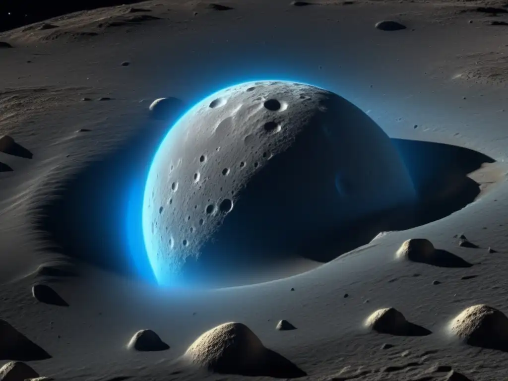 Swirling around Eurydike, this close-up displays rocky terrain textured with depth and intricate nitrogen-rich atmosphere gives a dazzling glow
