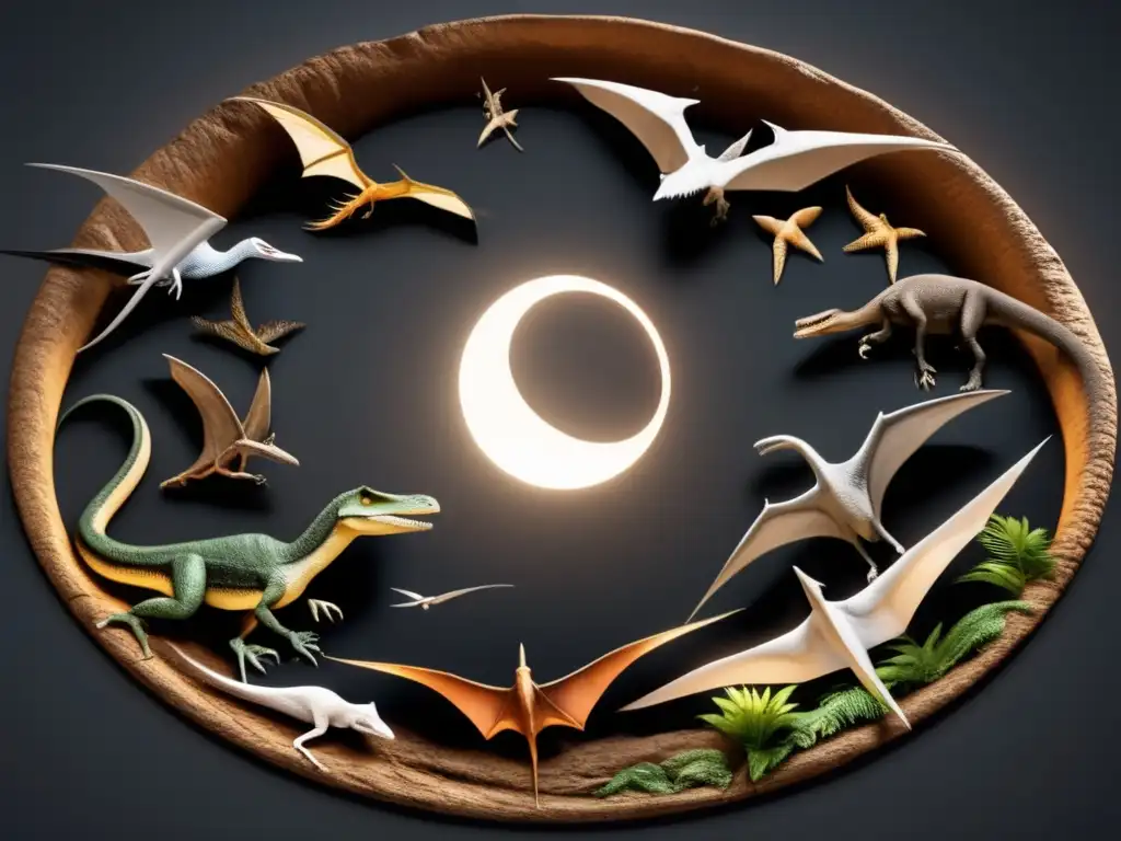 A haunting image of extinction: a black abyss filled with a pile of extinct ancient reptiles, scales shimmering in the light, surrounded by darkness with no signs of life