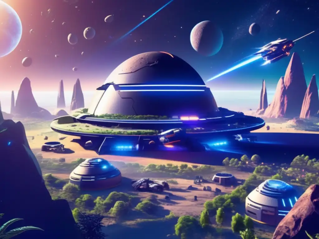 A captivating tomorrowscape, where technology and biology converge in a fight for survival against the cosmic onslaught of asteroids