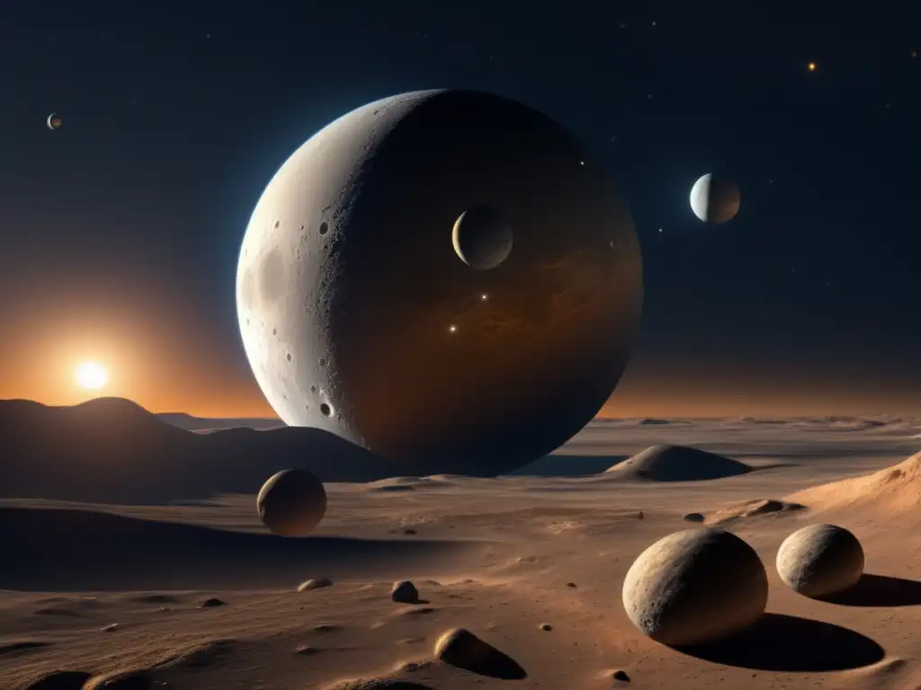 Discovering Gaspra & Ida: Dawn's 8k Photorealistic Space Encounter Dawn spacecraft soars past Gaspra and Ida moons in stunning photorealistic image, captured in 8k resolution