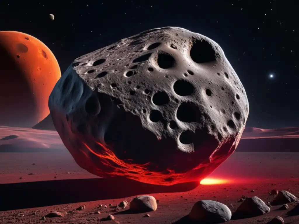 Ganymed asteroid in stunning 8k detail against black cosmos, highlightingMartian fading into distant speck A mesmerizing 8k ultradetailed image of Ganymed asteroid against a deep cosmic backdrop