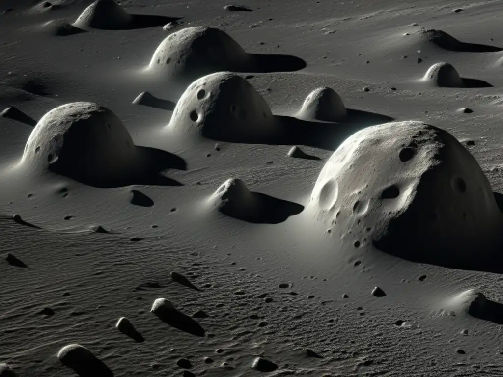  ️ Captivating closeup view of Gaspra's rugged surface, showcasing its irregular shape with impact craters scattered amidst the rocky terrain