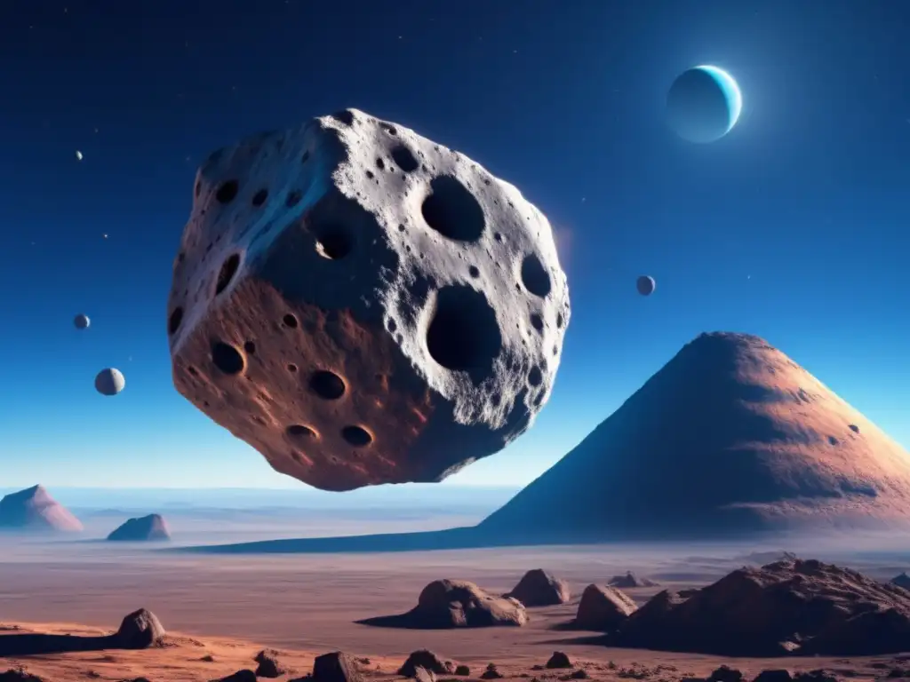 A colossal, jagged asteroid looms ominously, on a collision course with our fragile planet, before a clear blue sky