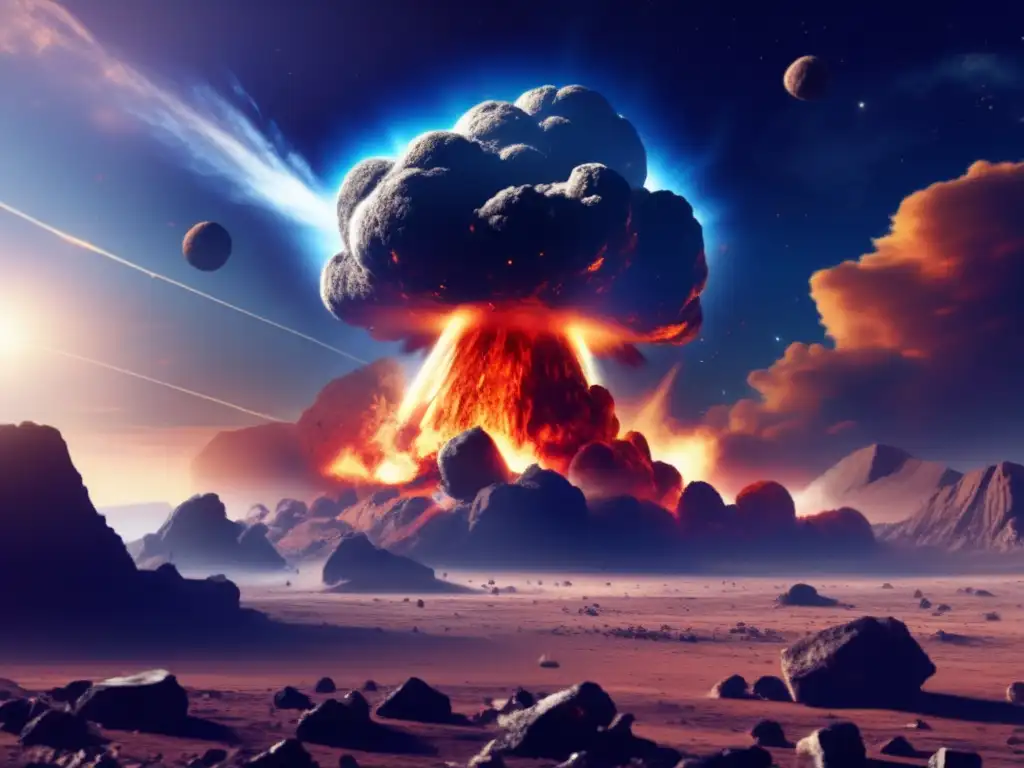 A colossal asteroid, dwarfed by destiny, descends toward our blue orb with a tempestuous entourage of rocks and ice shimmering in the ethereal glow of the distant sun, as we stand helplessly by, united in trepidation and despair