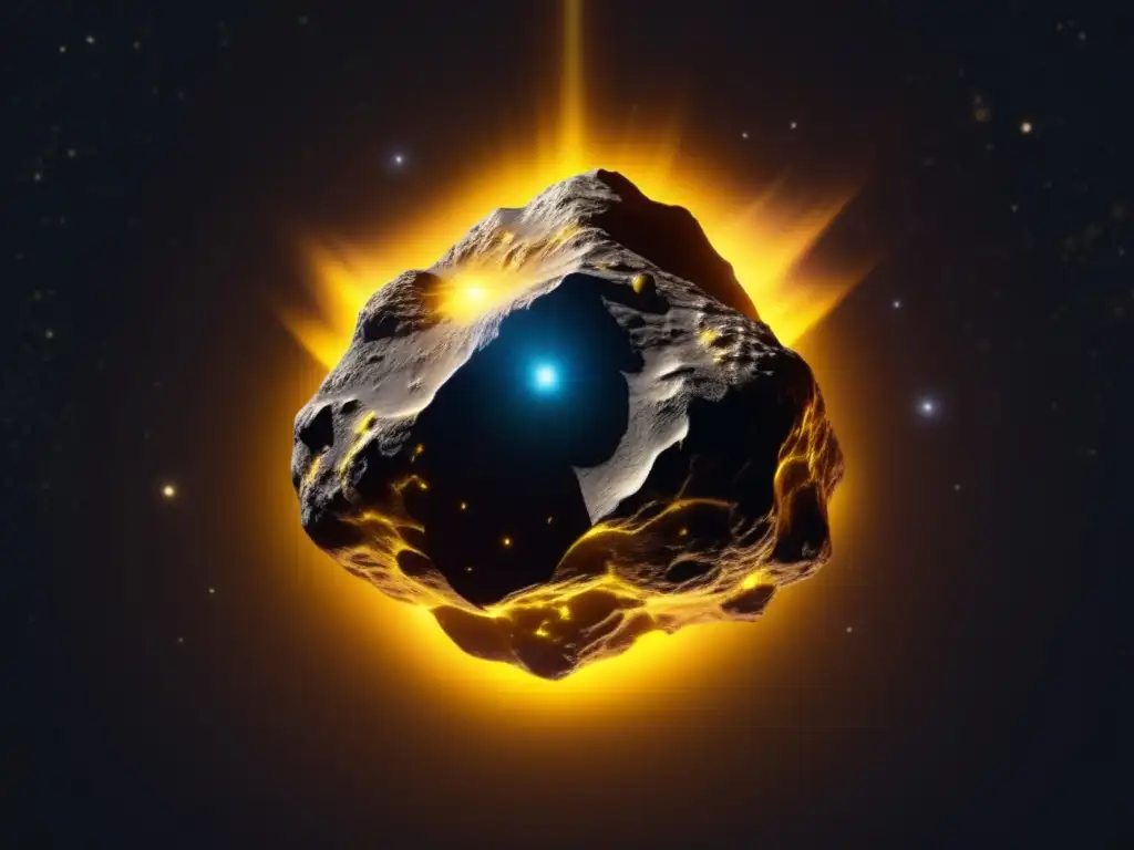 Captures the essence of space exploration with an unknown phenomenon: a mysterious asteroid floating in space with a glowing yellow aura