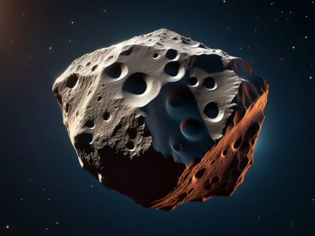 A Photorealistic Asteroid Hecuba: A Closer Look at its Mysterious Surface A stunning photorealistic image of Asteroid Hecuba, with intricate details of its smooth, jagged edges, captured from a closeup perspective