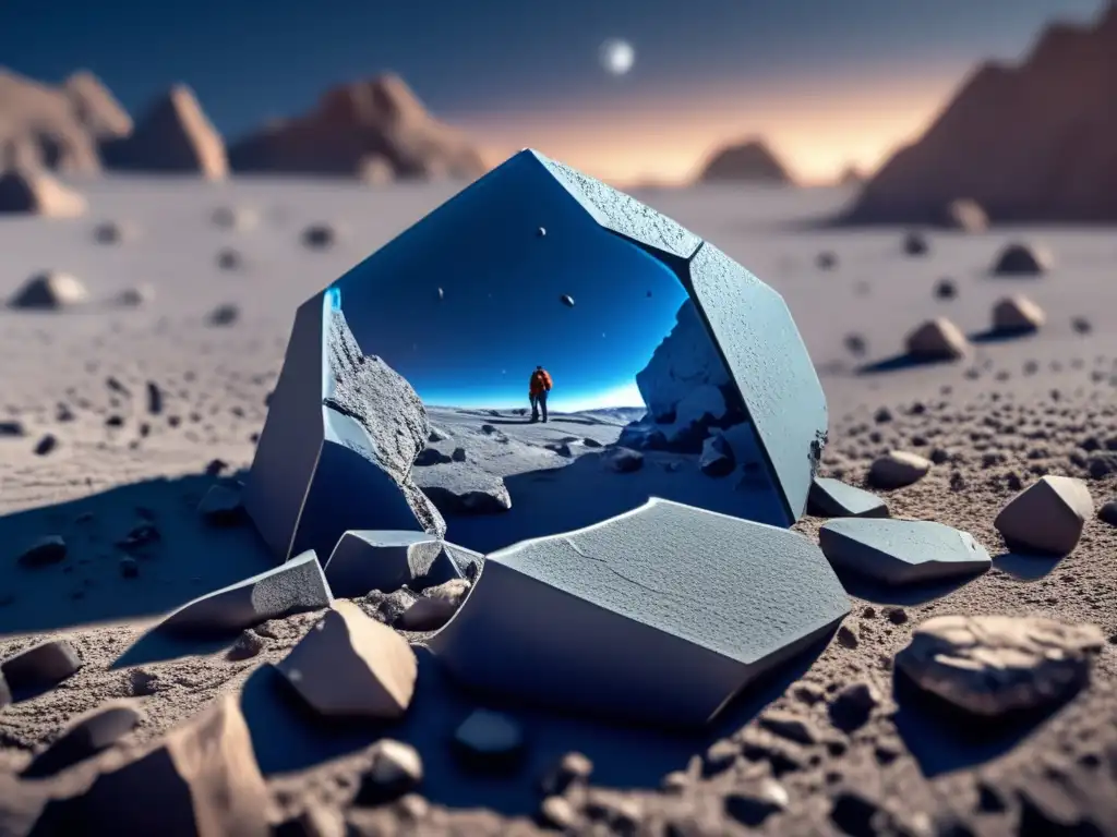 Further Study Needed-- This photorealistic image captures the ominous beauty of a hexagonal crack on a blue asteroid-like rock