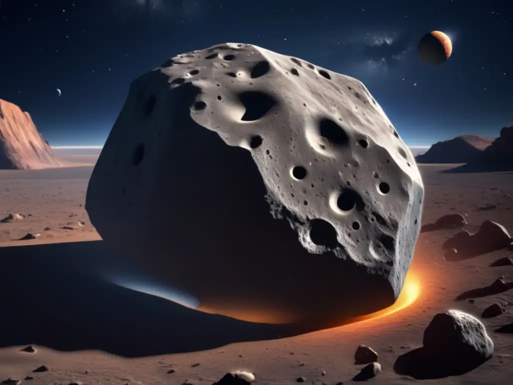 A breathtaking photorealistic depiction of Anthe, revealing its rugged surface, deep craters, and sharp crevices