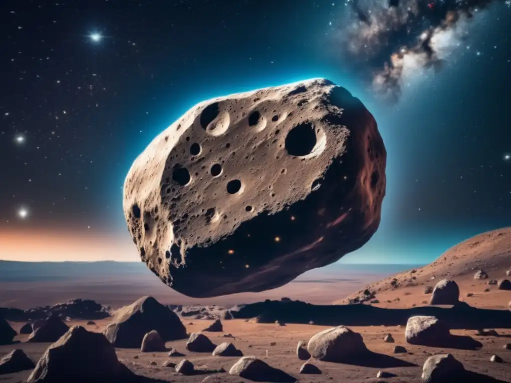 A mesmerizing deep-space visual experience, with a stunningly detailed large asteroid filling the frame