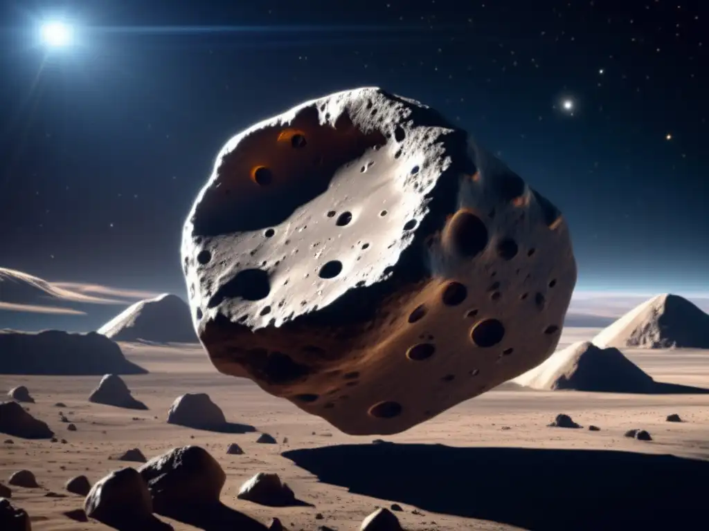 A breathtaking image of a gigantic asteroid, captured in extreme detail to reveal its textured surface composition