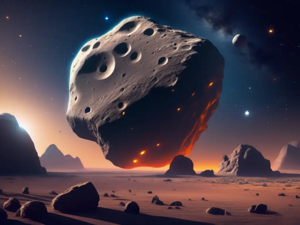 A breathtaking image of Asteroid Idomeneus, illuminated against a vast and distant backdrop, showcases its distinctive rocky and cratered surface