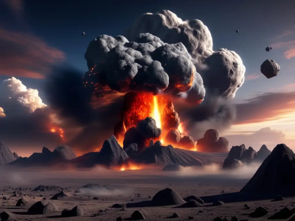 Massive Asteroid Impact on a Habitable Planet: Sculpting Life from Ruins A photorealistic image of a massive asteroid impact on a previously habitable planet