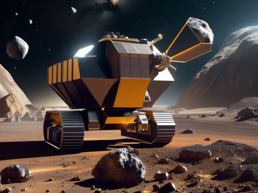 Astounding image of a fleet of asteroid mining spacecraft operating in the vast expanse of space