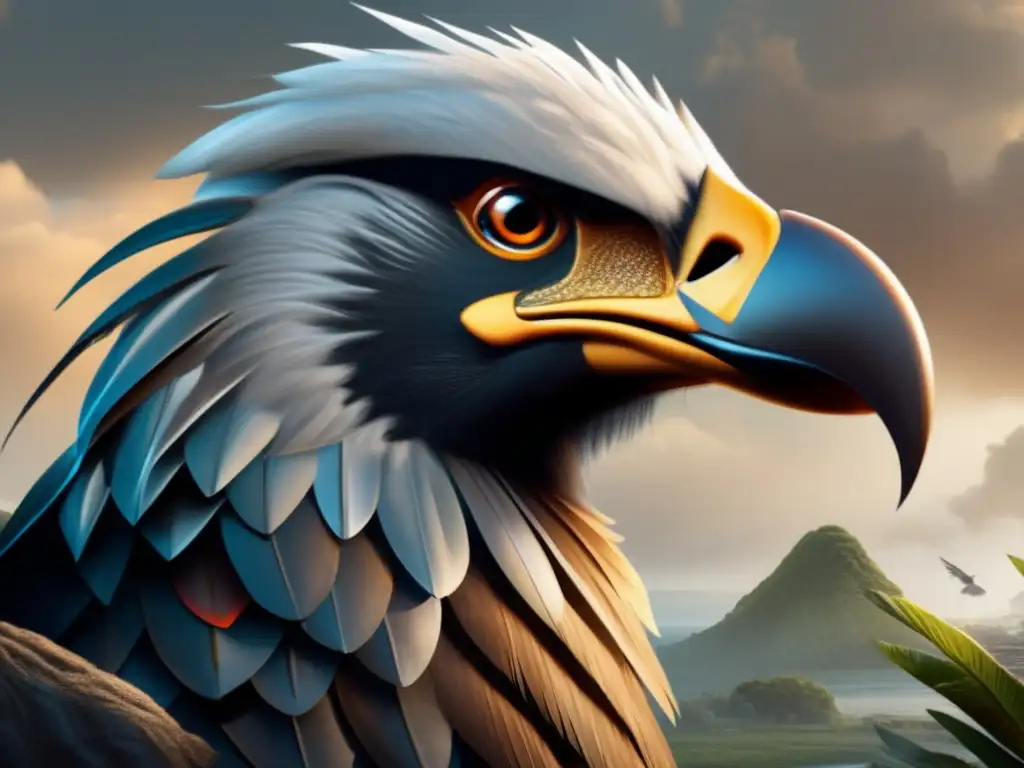 Atea's Raging Flight: A Photorealistic Depiction of the Tongan Warbird God Intimidating presence of Atea'a, the Tongan god of war and hunting, soars over a battlefield with motion blur and smoke effects