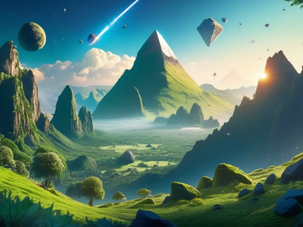 Discover the Wonders of the Green Asteroid Valley Give me an ALT text in English that captures the essence of the image in a narrative and emotive way, while naturally including the keyword 'group'