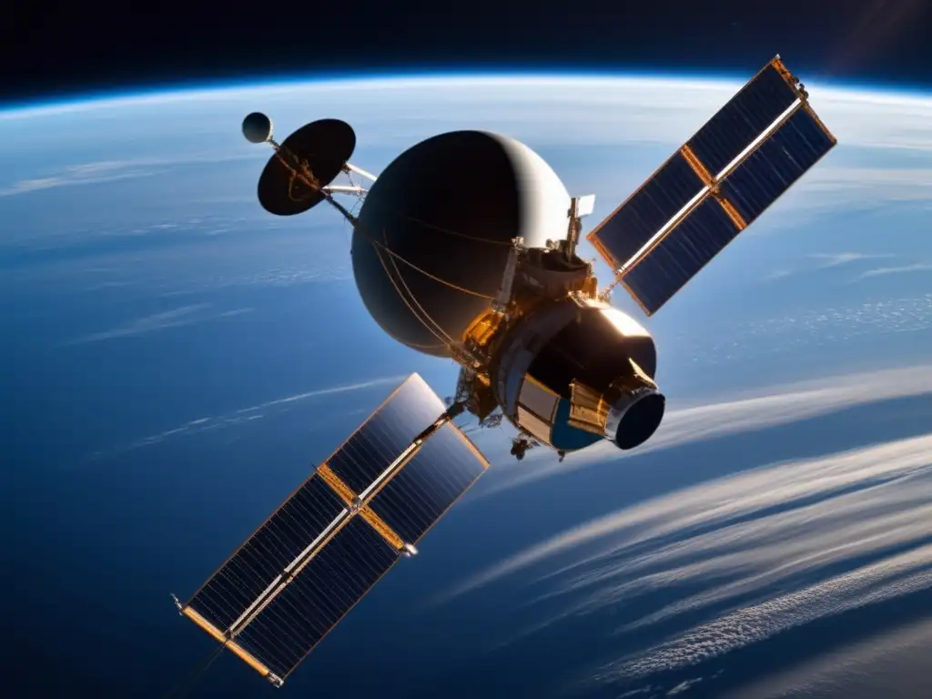 Juno: A Photorealistic Masterpiece - The Juno spacecraft captures the imagination in this breathtaking photograph, starring against the limitless, azure sky with the Earth's atmospheric bands visible in the background