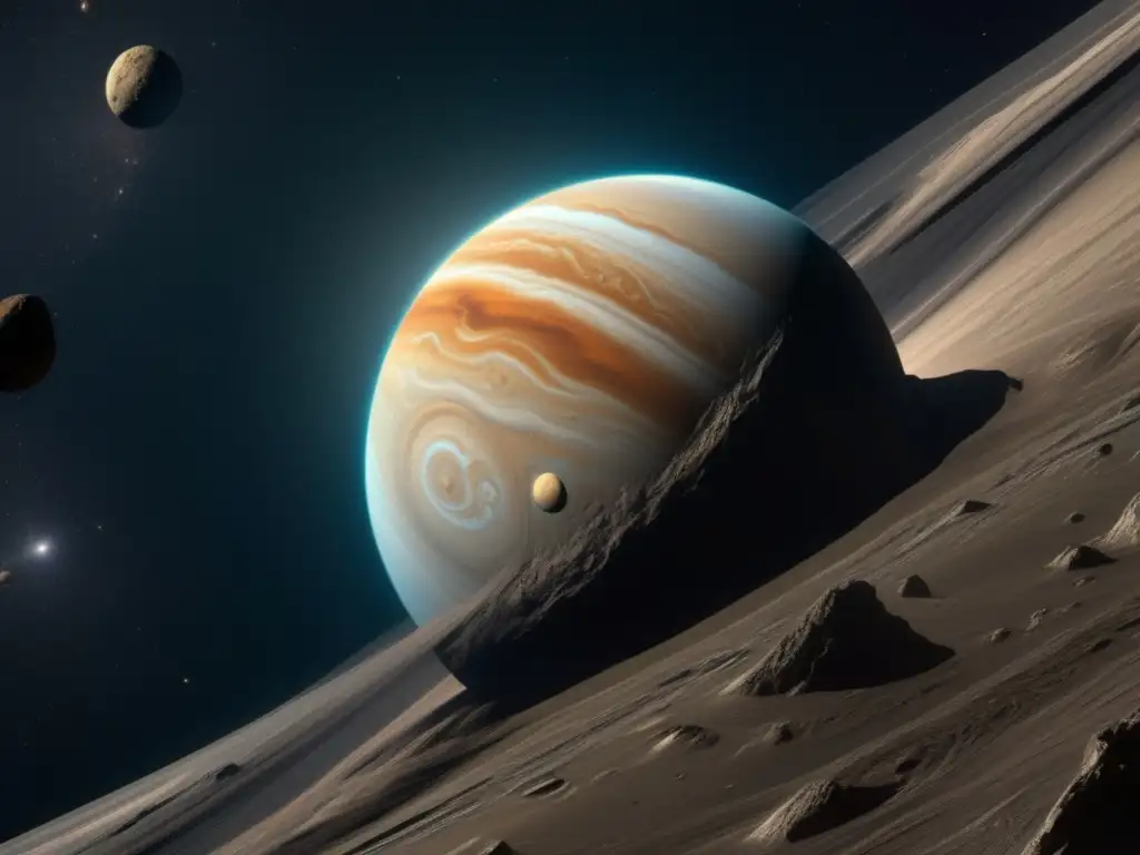 Juno, the largest asteroid in the main belt, steals the spotlight in this photorealistic closeup image
