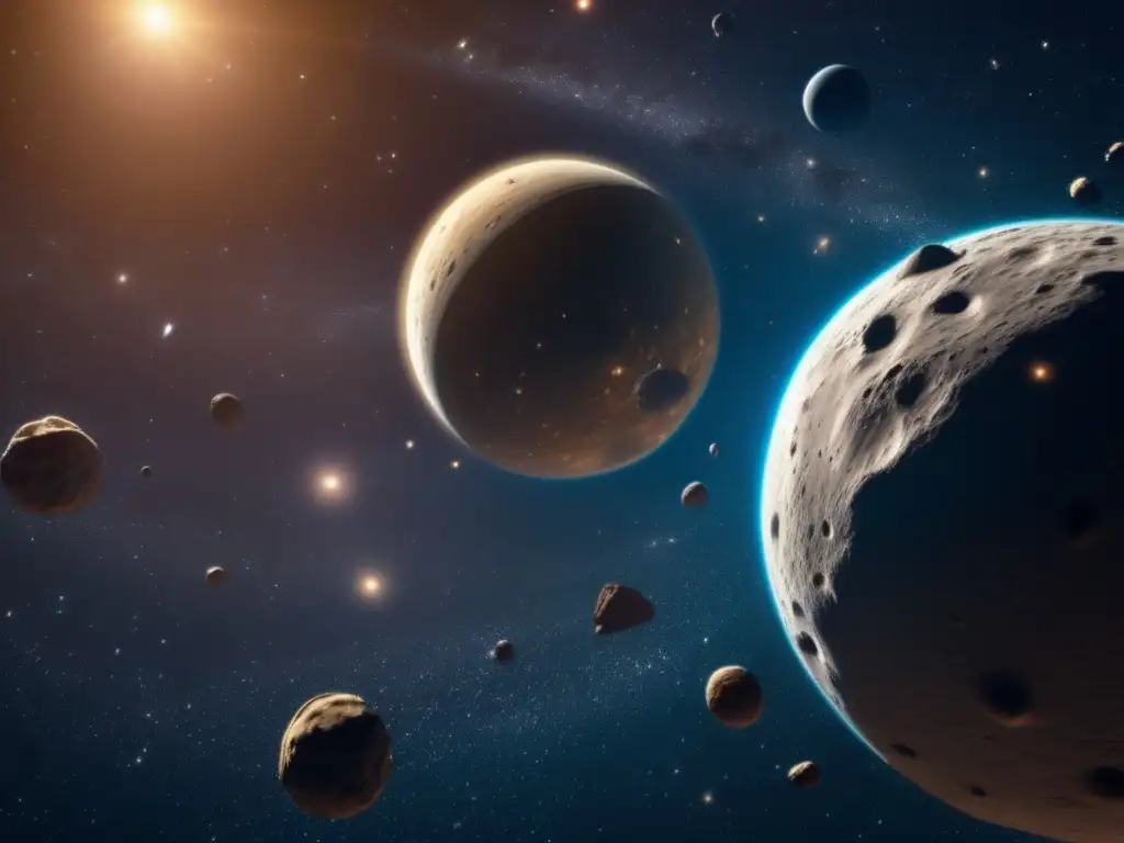 A captivating closeup of the asteroid belt, with emphasis on Phoebus, as seen from a Jupiter orbiting spacecraft
