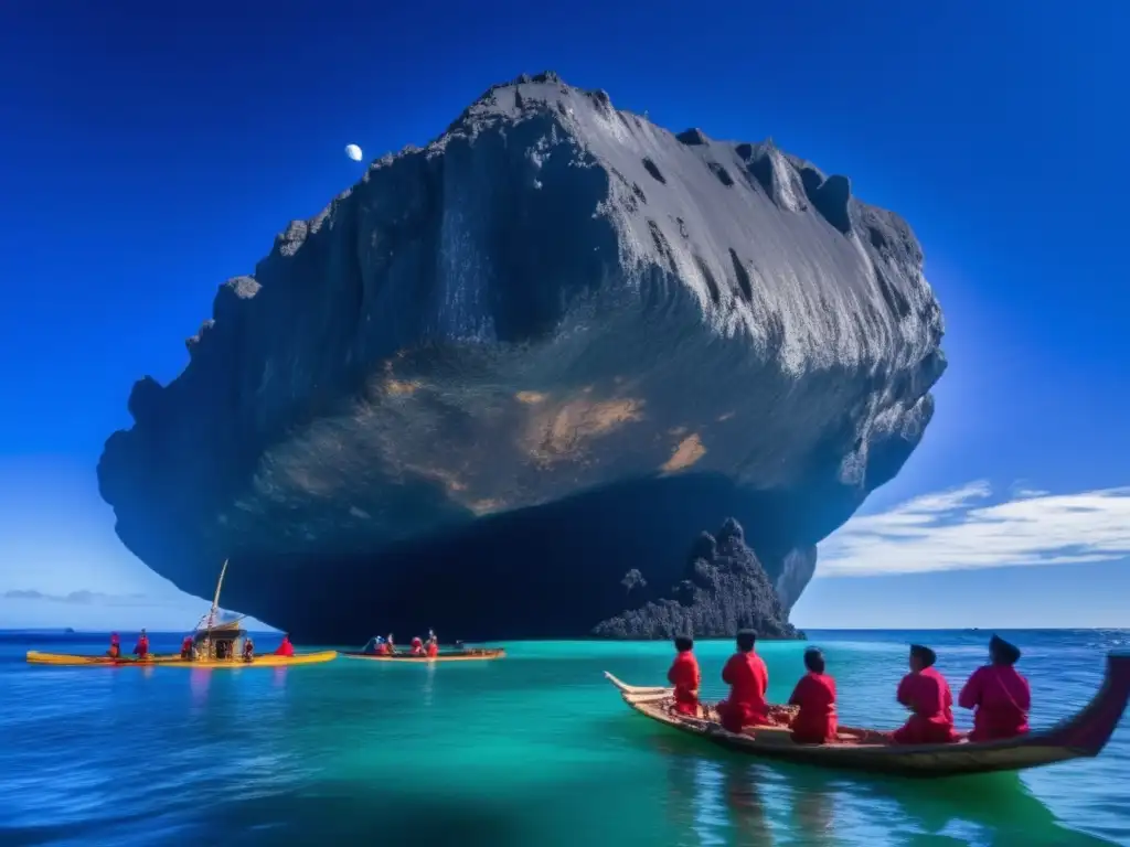 A stunning photograph captures a large, jagged asteroid looming in the background against a deep blue sky