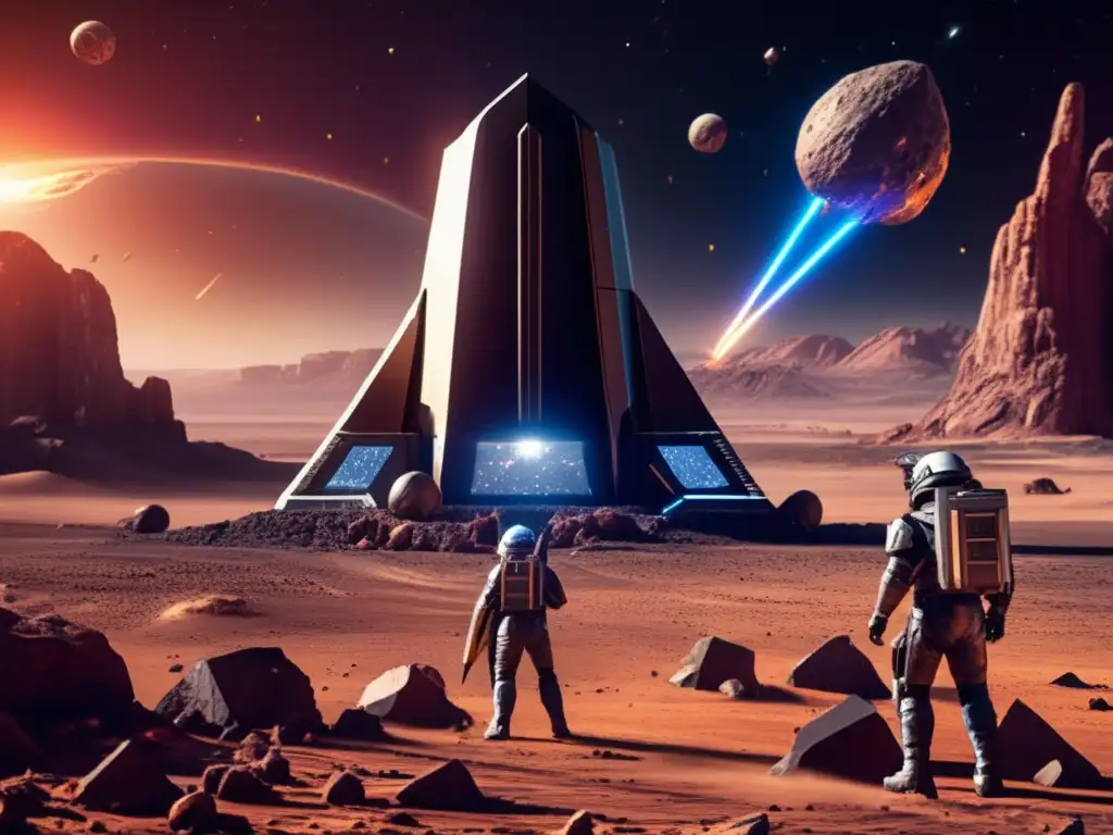 A breathtaking image of a photorealistic planetary defense tower, standing fierce against the vast desert landscape