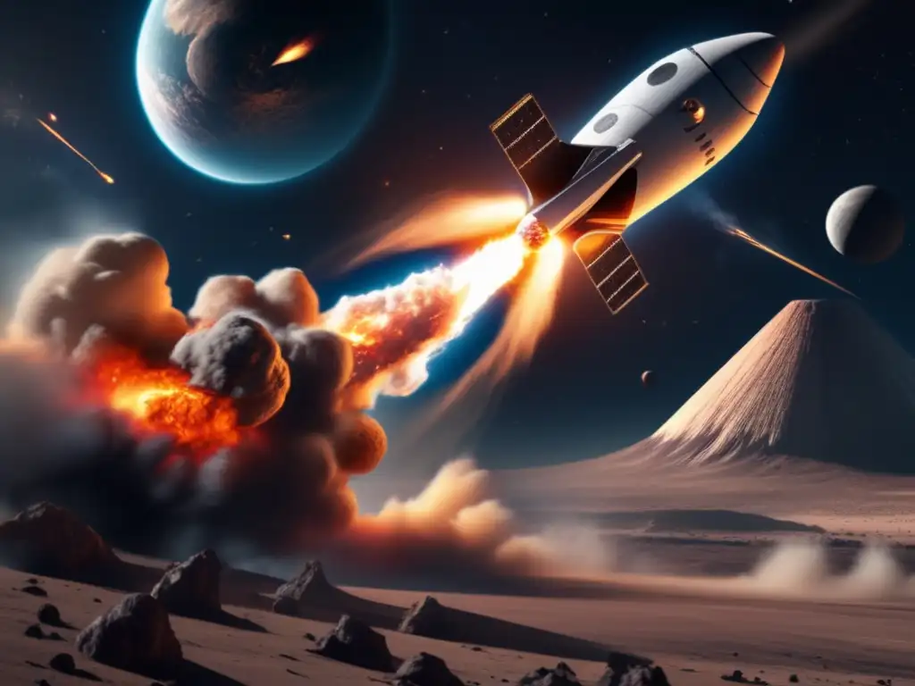 Dash-photorealistic 8k image-spacecraft launching into the cosmos, leaving behind a trail of smoke and flame