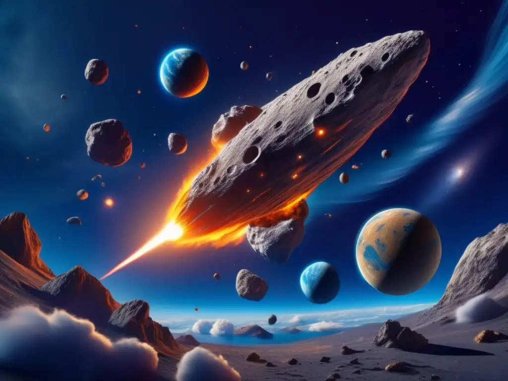 NASA-Asteroid Leitus: A Photorealistic Masterpiece in Deep Space Dash-A mesmerizing masterpiece of asteroid Leitus in deep, enchanting blue, swirling clouds, and scientific instruments-nasa-artist era