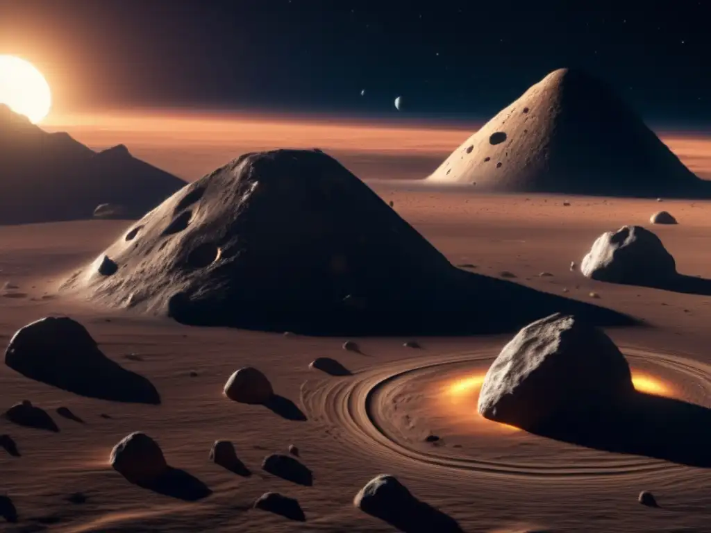 A stunning close-up view of Leukothea, the reddish-gold asteroid with unique surface texture and craters, captured in high resolution