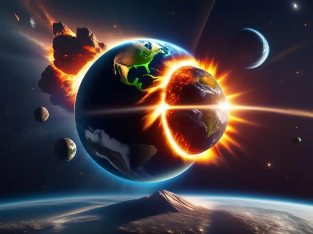 A breathtaking 8k ultradetailed image of Earth's magnetic field, disrupted by a massive asteroid strike causing energy bursts
