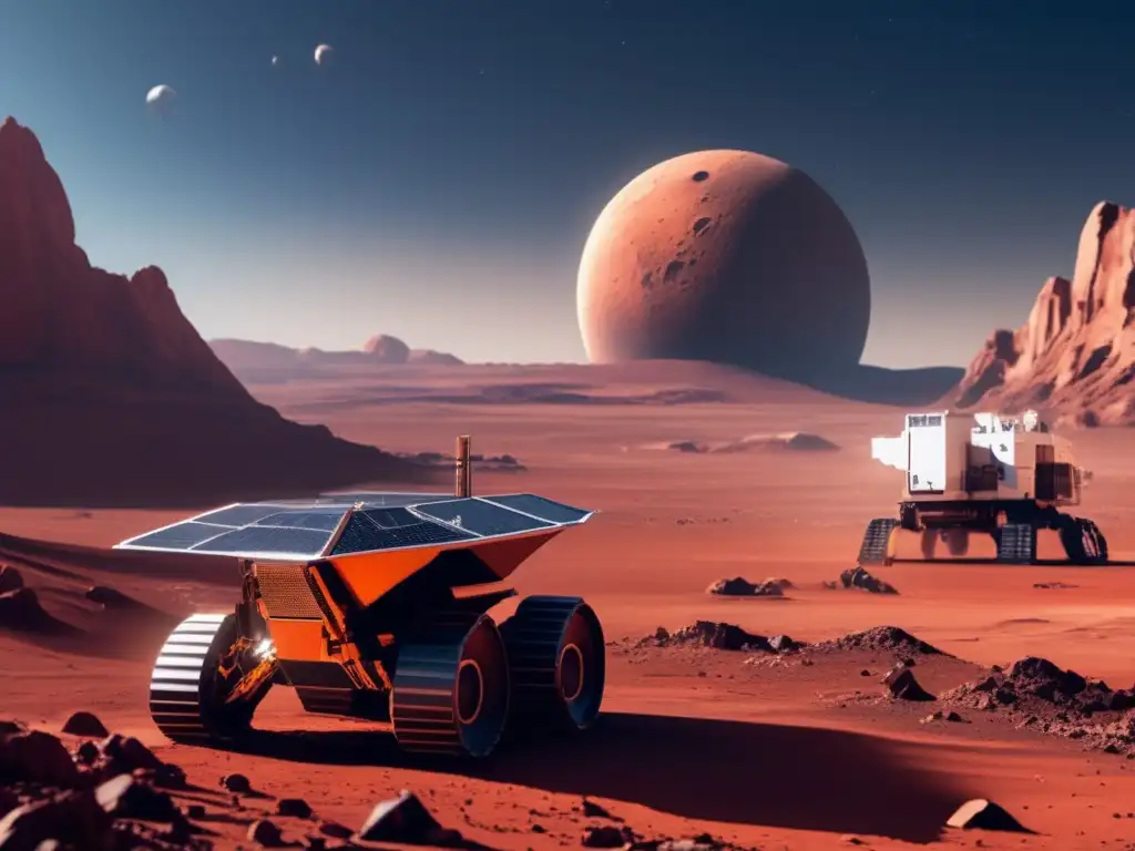 A photorealistic image of a Martian landscape captures the essence of the red planet