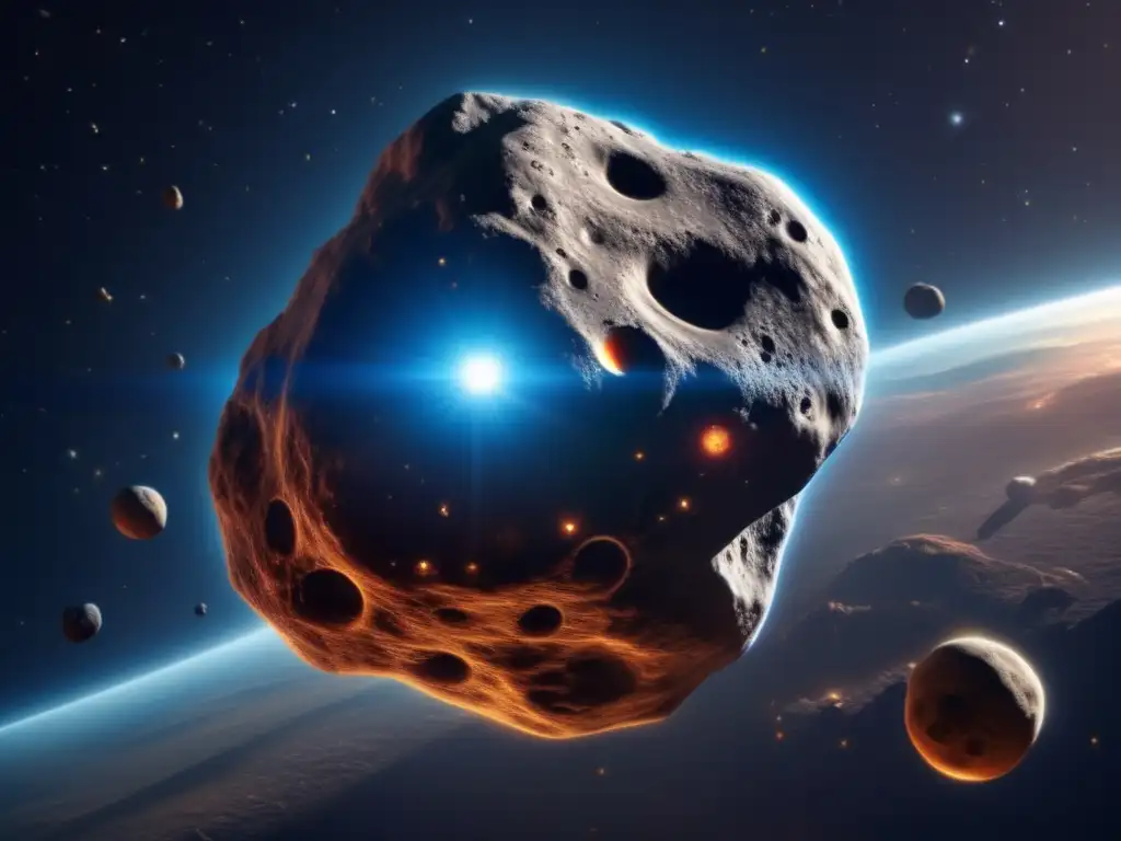 A photorealistic image of the mysterious Asteroid Hippolochus floating silently in the darkness of space