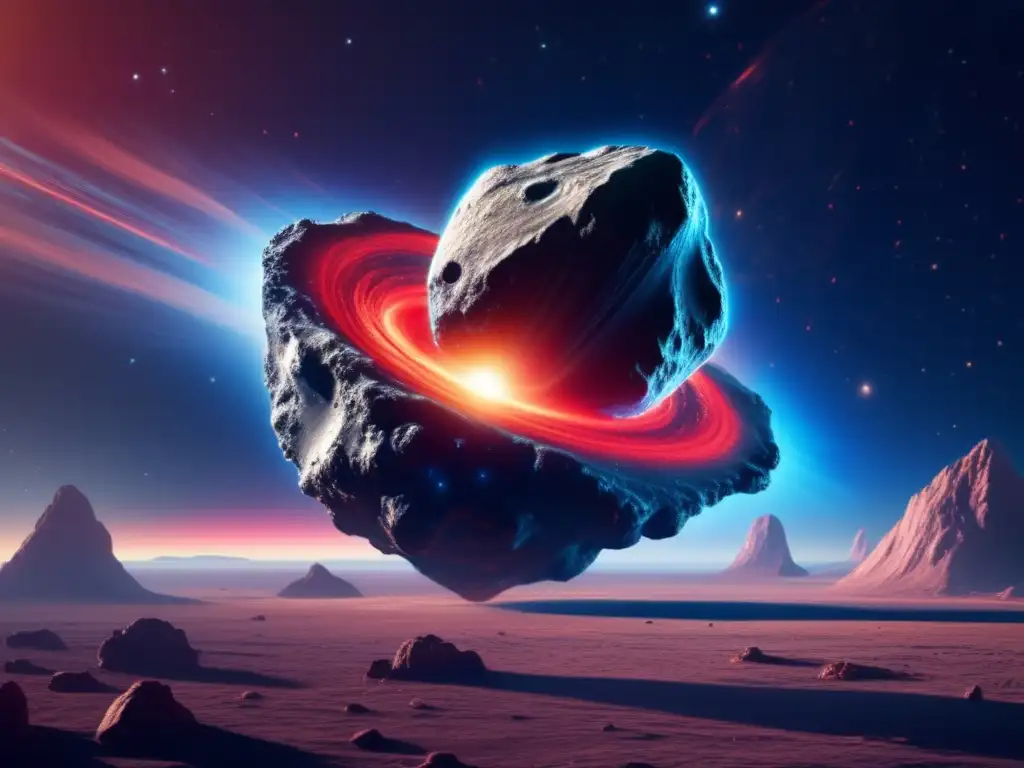 A massive asteroid glides through the cosmos, its surface scarred by mining operations
