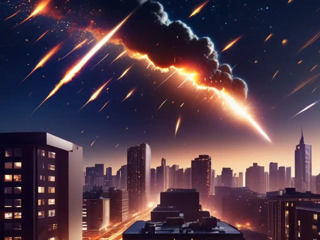 Metropolis on fire: A hauntingly beautiful photorealistic depiction of a meteor storm wrecking havoc in a dense city