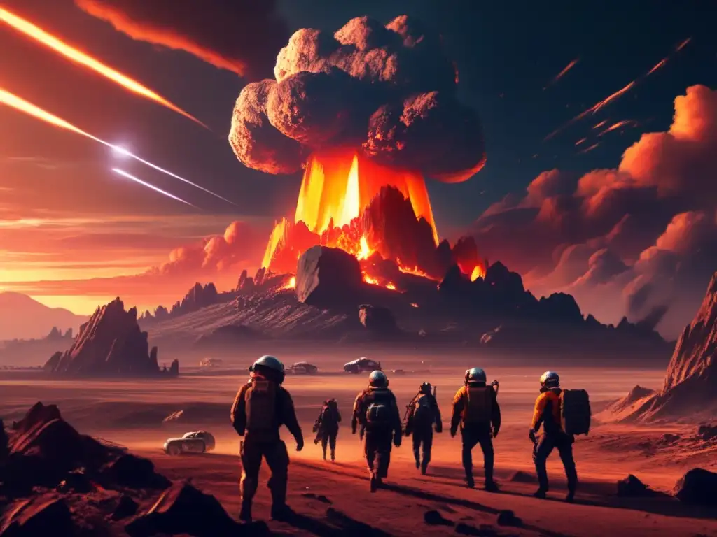 A fiery asteroid hurtles towards Earth, casting a shadow of despair over the barren wasteland below