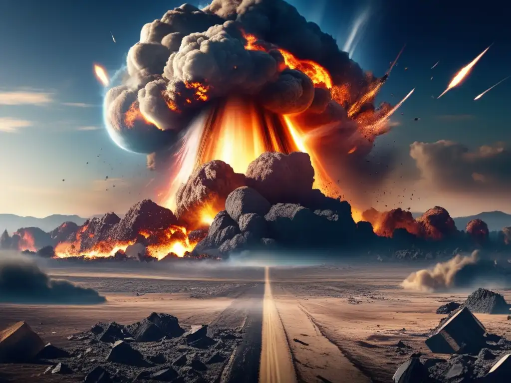 A meteor impact on Earth's surface, depicted in vivid detail with natural textures and colors