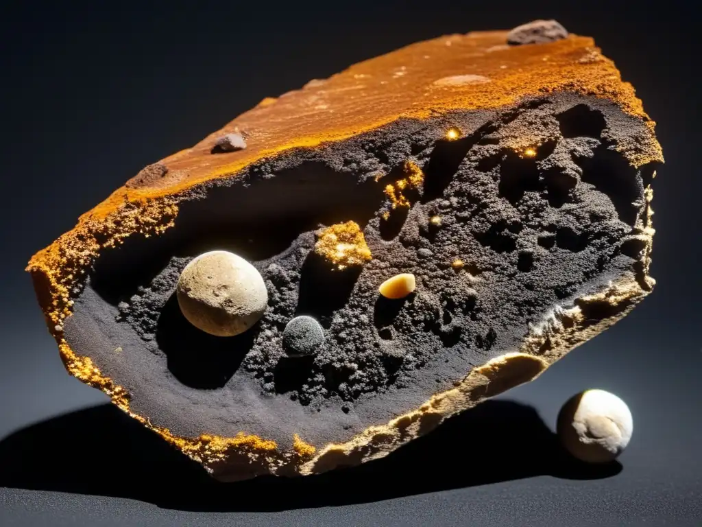 A breathtaking image of a fossilized dinosaur bone and a meteoroid, both representing the consequences of the asteroid impact on Earth 46 million years ago