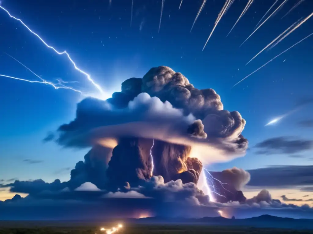 Meteor Blitz: Highres Satellite Image of Earth's Atmosphere in Action A mesmerizing, high-resolution satellite image of Earth's atmosphere during a meteor shower or asteroid strike, captured in stunning photorealistic detail