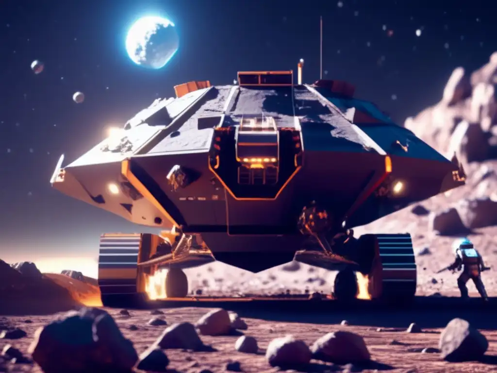 In this breathtaking photograph, a mining ship Flew effortlessly towards the rocky asteroid surface