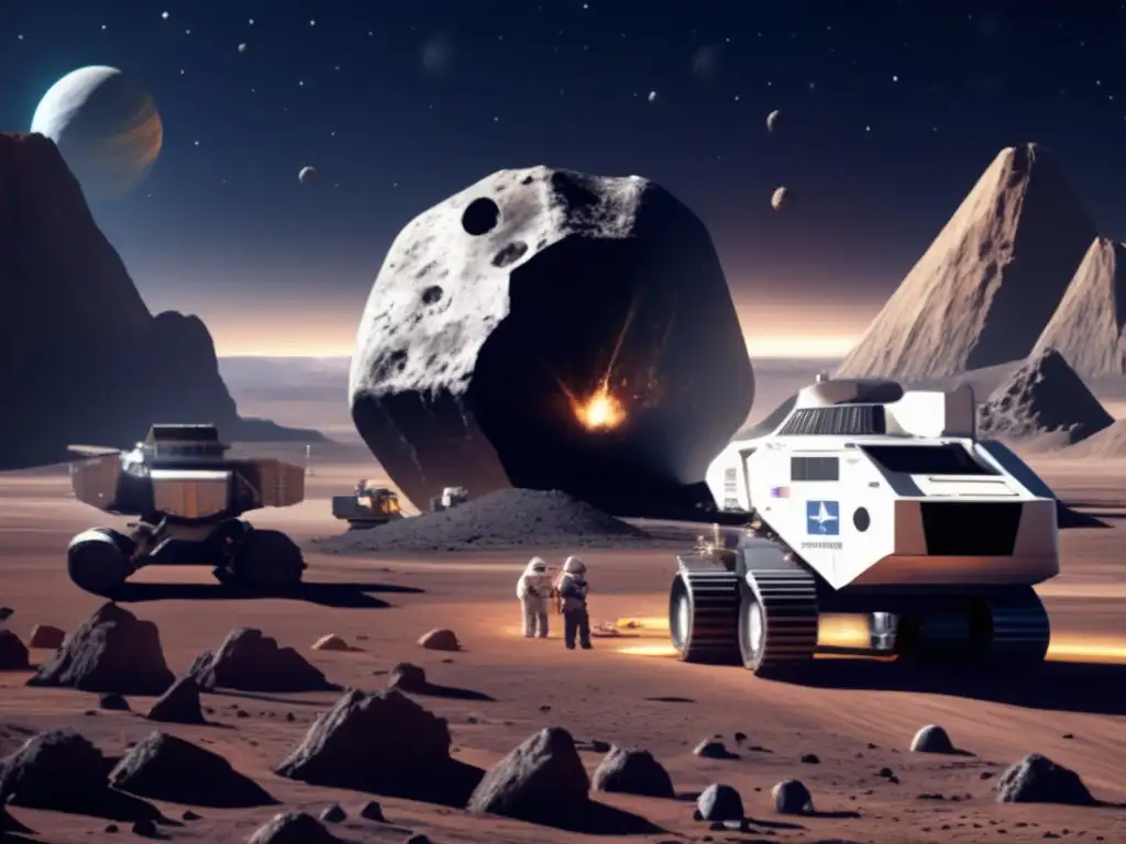 Dash: A photorealistic image of an expansive asteroid brimming with mining equipment and ships