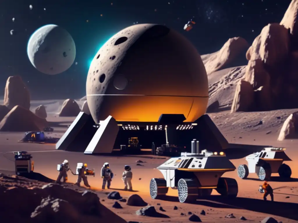 Dash - A photorealistic image captures a futuristic asteroid mining station orbiting a massive asteroid in deep space