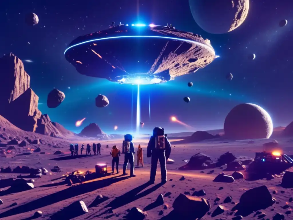 A breathtaking view of a distant star and its surrounding asteroids shines brightly in this realistic depiction of outer space mining