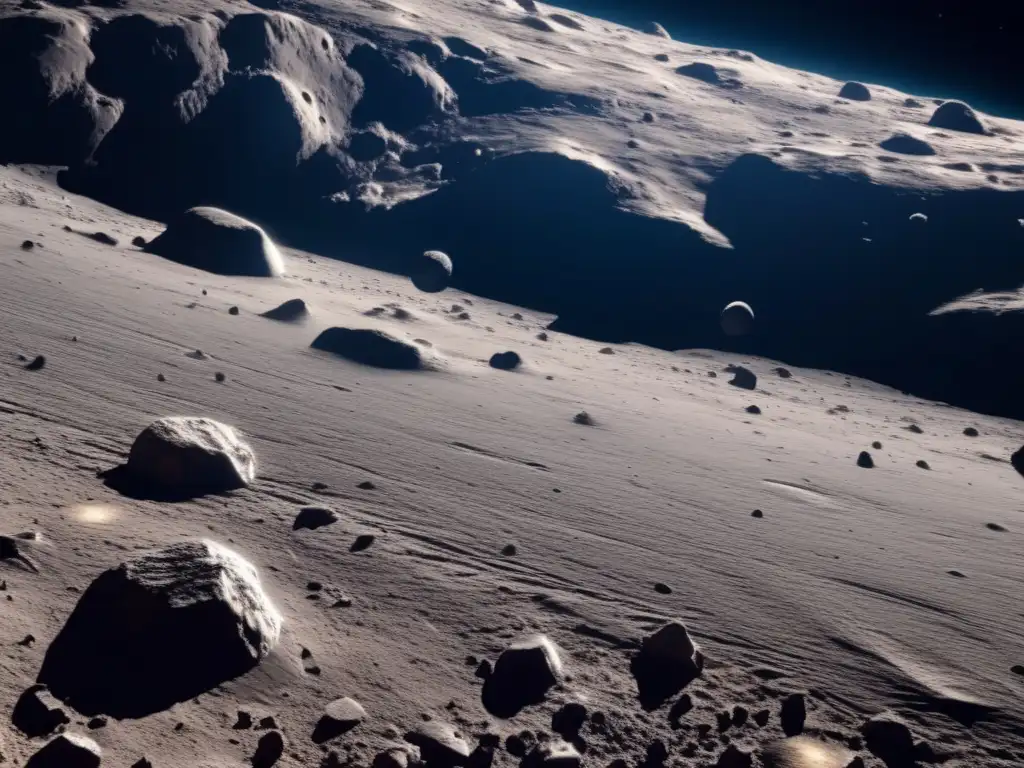 A breathtaking photograph captures the jagged rocks and dusty surface of Misenus obstacle, a large asteroid belt in the Kuiper Belt