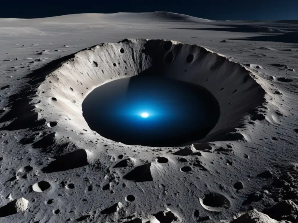 A stunning photorealistic image captures the essence of the moon's crater, surrounded by rugged terrain and rover tracks