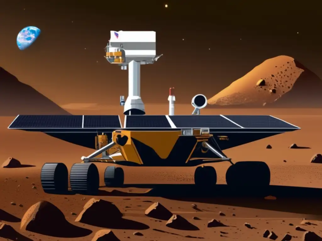 NASA Rover drills into an asteroid for water, essential for all space missions; explores the cosmos with precision and dedication