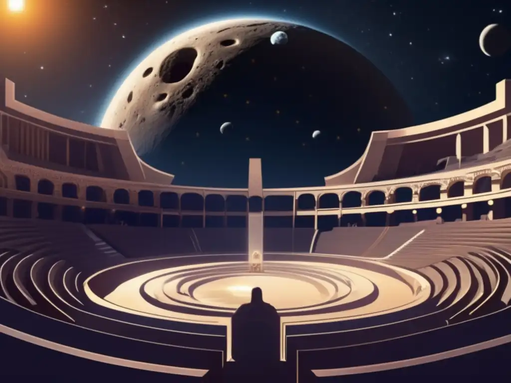 Dash: [Image depicts a highly detailed regulation of a celestial amphitheater in the center of the Asteroid Isolda