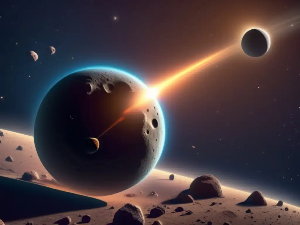 A highly detailed photorealistic image of 719 Albert, the mysterious asteroid, orbiting around the sun