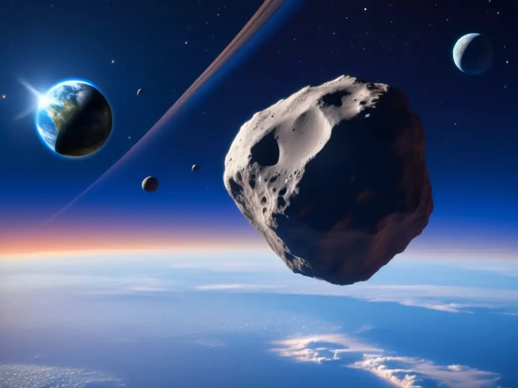 A captivating scene of a NeA soaring past Earth, surrounded by shining stars and planets, with a clear blue sky in the background