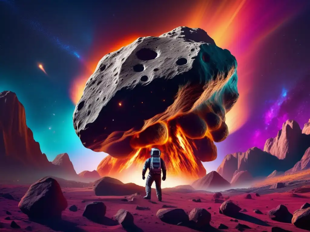 Photorealistic Asteroid in Nebula Accents Frequently Asked Questions A magnificent asteroid floating through a vibrant nebula, where swirling colors and particles create a breathtakingly mesmerizing visual effect -