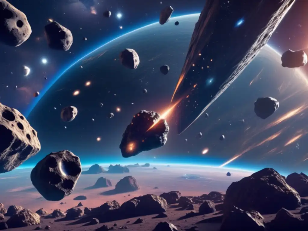 Nebula of stars surrounded by asteroid field, all intricately detailed in photorealistic style