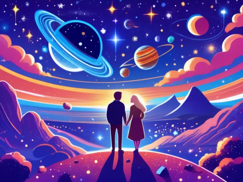 A breathtaking celestial scene stands still, with a focus on the intricate details of the nebula, asteroids, and celestial bodies